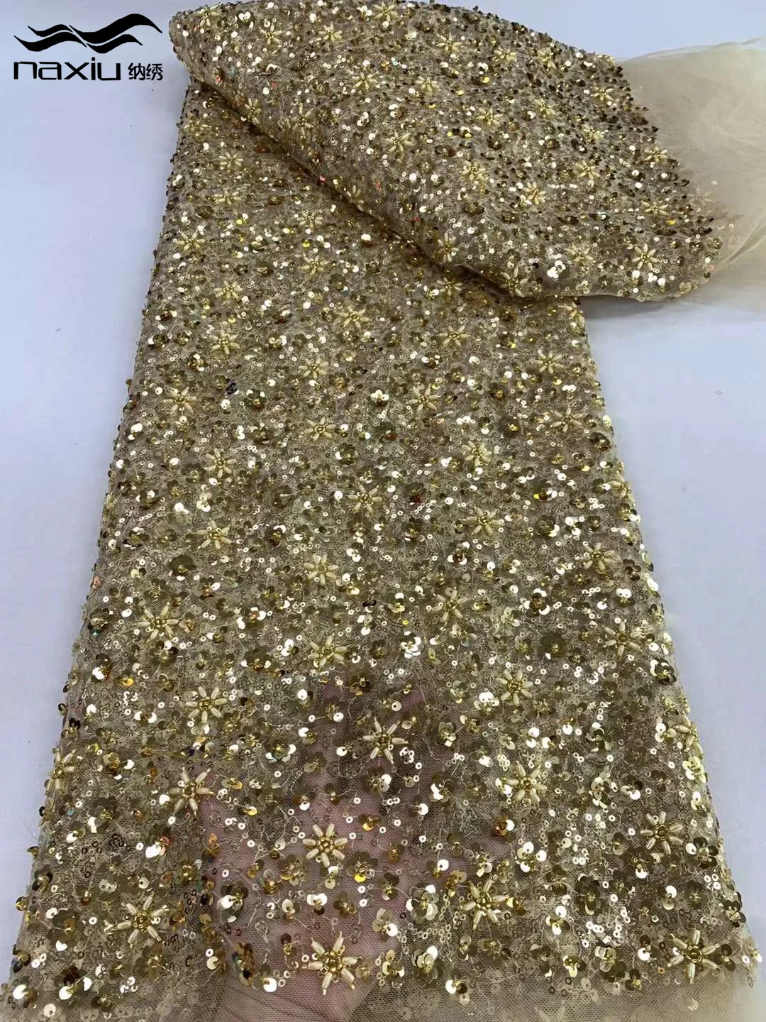 Madison Latest African Beads Laces 2024 High Quality Tulle Lace Nigerian Glitter Sequins Net Lace Fabric For Bridal Dress