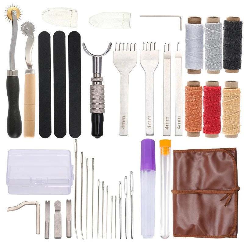 

Leather knife grooving device, printing and punching leather accessories combination, leather art tools