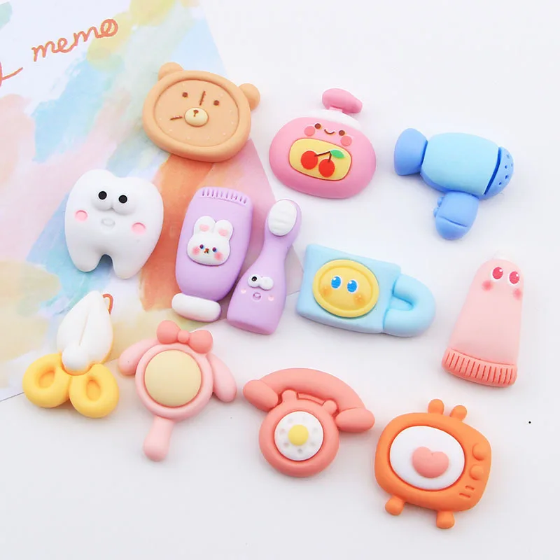 10 Pcs New Mini Cute Cartoon Telephone Toothpaste Clock Series Resin Cabochon DIY Jewelry Hairpin Craft Decoration Accessories