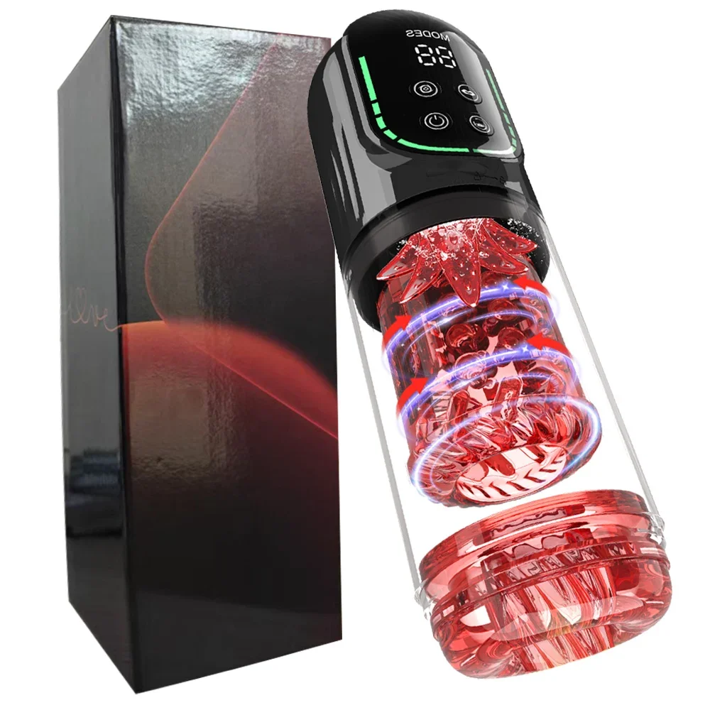 Automatic Thrusting Rotation Male Masturbator Sucking Licking LCD Vacuum Penis Pump Water SPA Real Pocket Pussy Sex Toys for Men