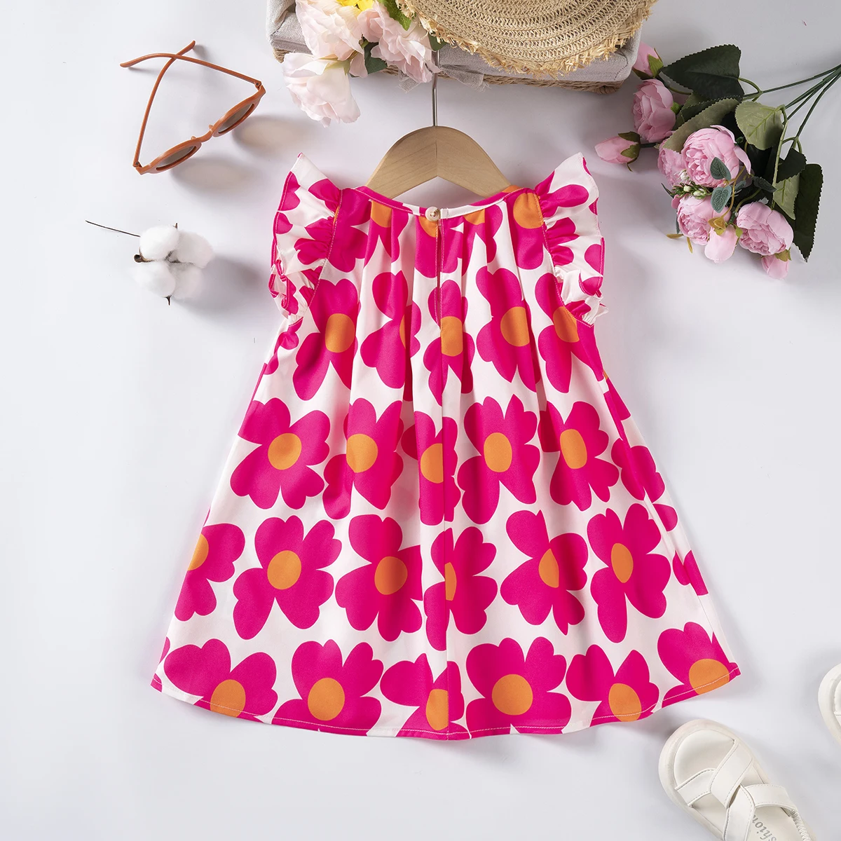 2024 Summer Sleeveless New Children\'s Countryside Style Fragmented Flowers Cute Casual Flying Sleeve Princess Dress