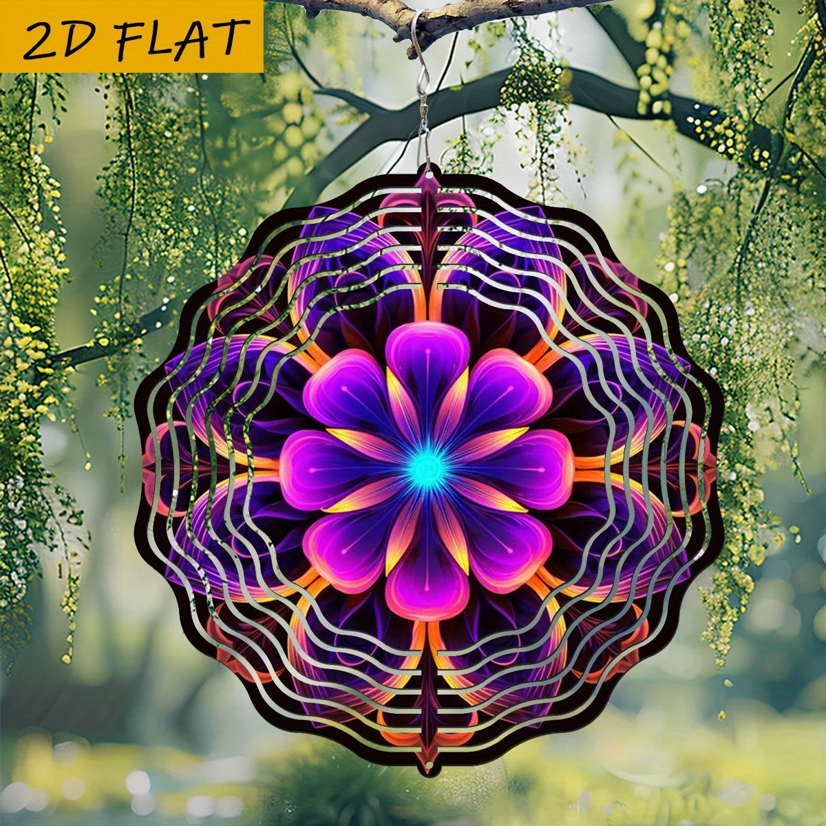 3D Vibrant Mandala Wind Chime with Colorful Petal Layers & 360° Rotating Hook - Metal Indoor/Outdoor Decorative Wind Spinner