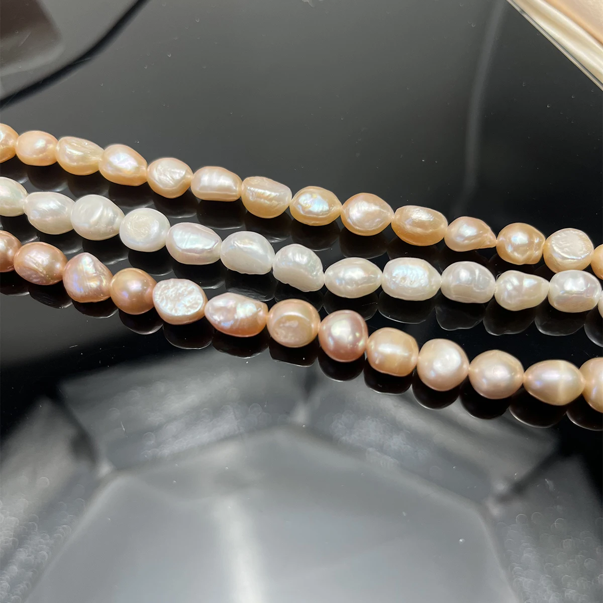 

9-10mm Irregular Polished Pink-White Orange Bead Natural Freshwater Pearl Jewelry Make DIY Necklace Bracelet Accessories Women
