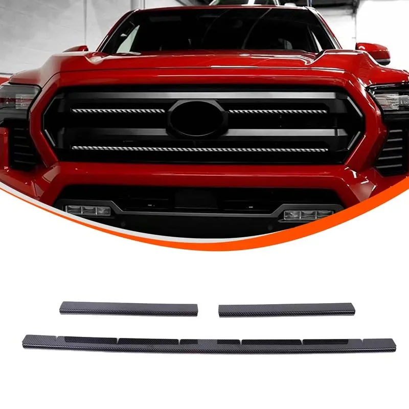 

For Toyota Tacoma 2024+ ABS Carbon Fiber Pattern/Piano Black Front Bumper Grille Decorative Cover Car Modification Accessories