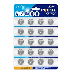 PKCELL 20PCS CR2032  220mAh 3V Lithium Coin Cell Battery BR2332, DL2032 3V Button Cell for Calculators Flashlights