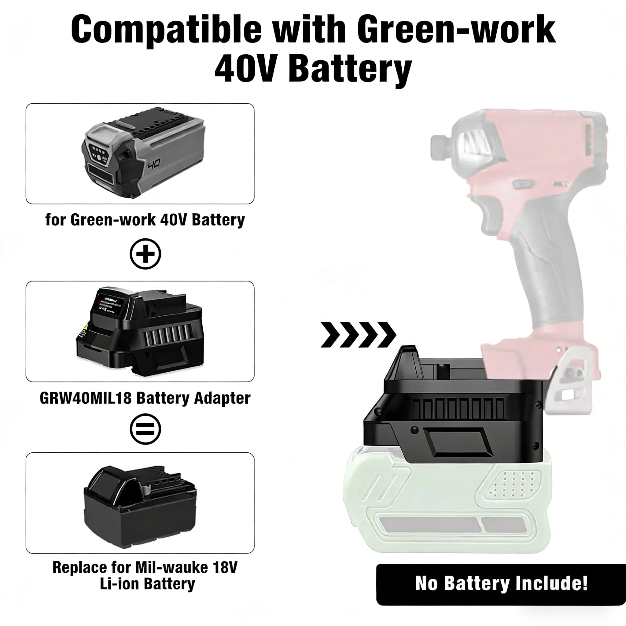 

Адаптер для инструментов Greenworks 40V для Milwaukee, конвертер для аккумулятора Greenworks 40V, позволяющий использовать с дрелью Milwaukee 18V.