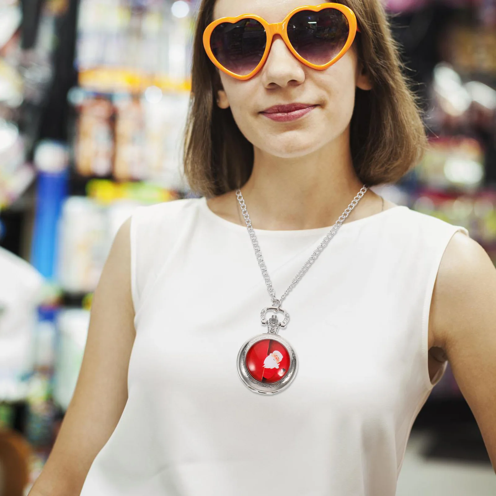 1 قطعة ساعة جيب معلقة خمر عيد الميلاد تصميم الرجعية سبيكة حالة مقاوم للماء سلسلة ساعة للديكور احتفالي يمكن ارتداؤها #2