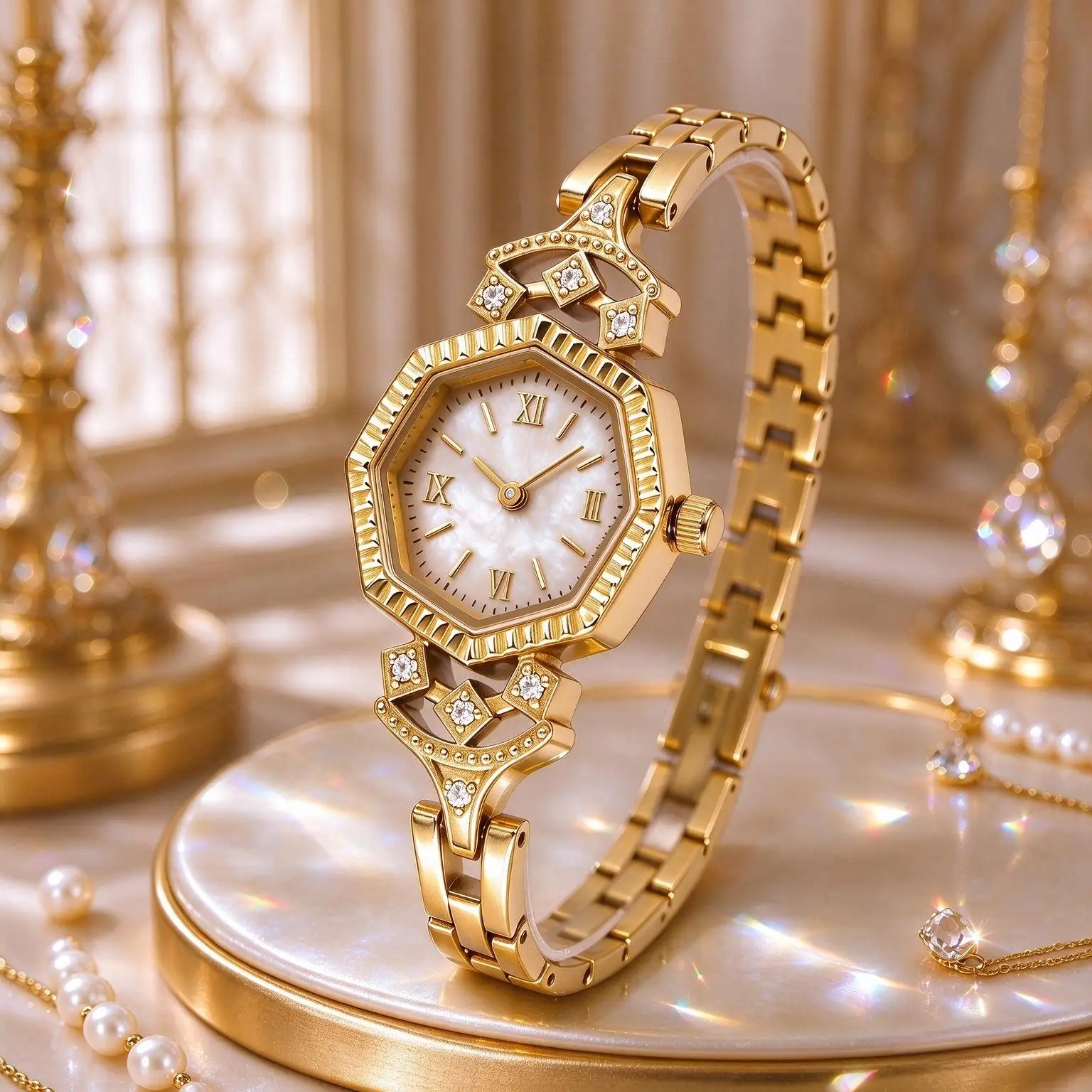 GULENA Vintage Octagon Ladies Watch Crystal Inlaid Japan MIYOTA Quartz Waterproof Small Dial Bracelet Wristwatch Gift