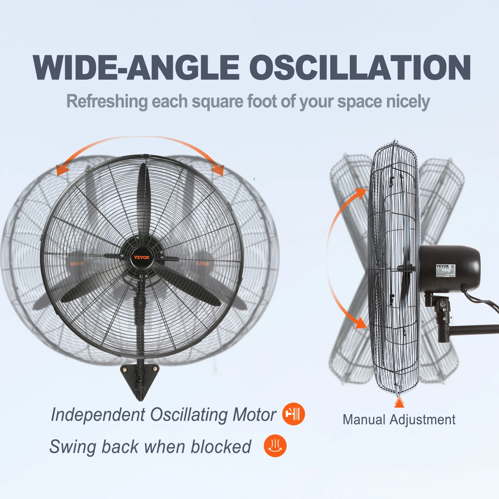 Imagem -04 - Vevor-ventilador de Parede para Casa Ventilador de Parede Oscilante Ip44 Impermeável Máx. 9500 Cfm Velocidades Tamanhos