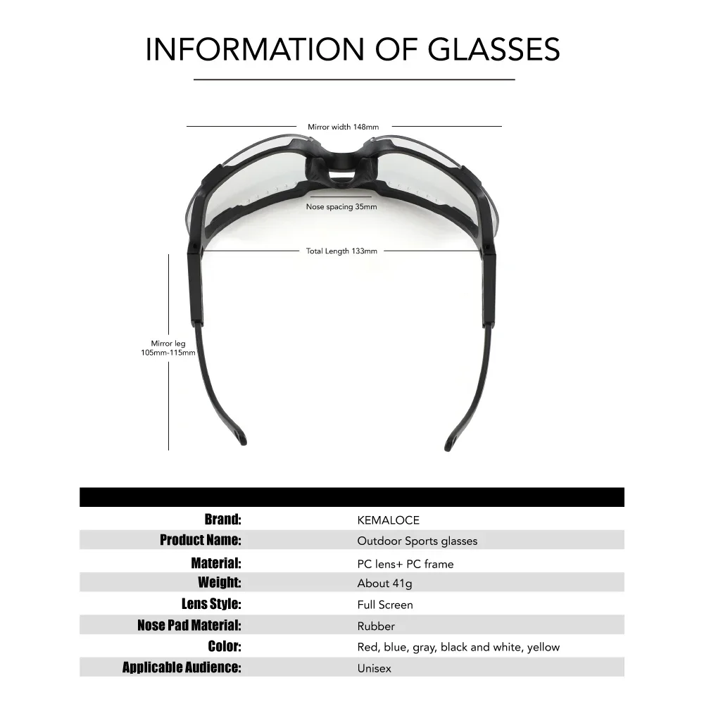 KEMALOCE 2025 Photochromic Cycling Sunglasses UV400 Outdoor Sports Men Women Bike Running MTB Eyewear Driving Goggles