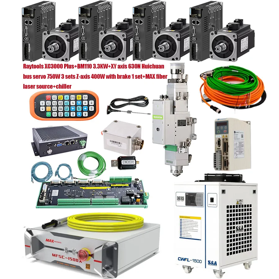 Raytools XC3000 Plus BM110 3.3KW MAX fiber laser source 1500W 2000W 3000W XY axis 630N Huichuan bus servo 750W Z-axis 400W chill