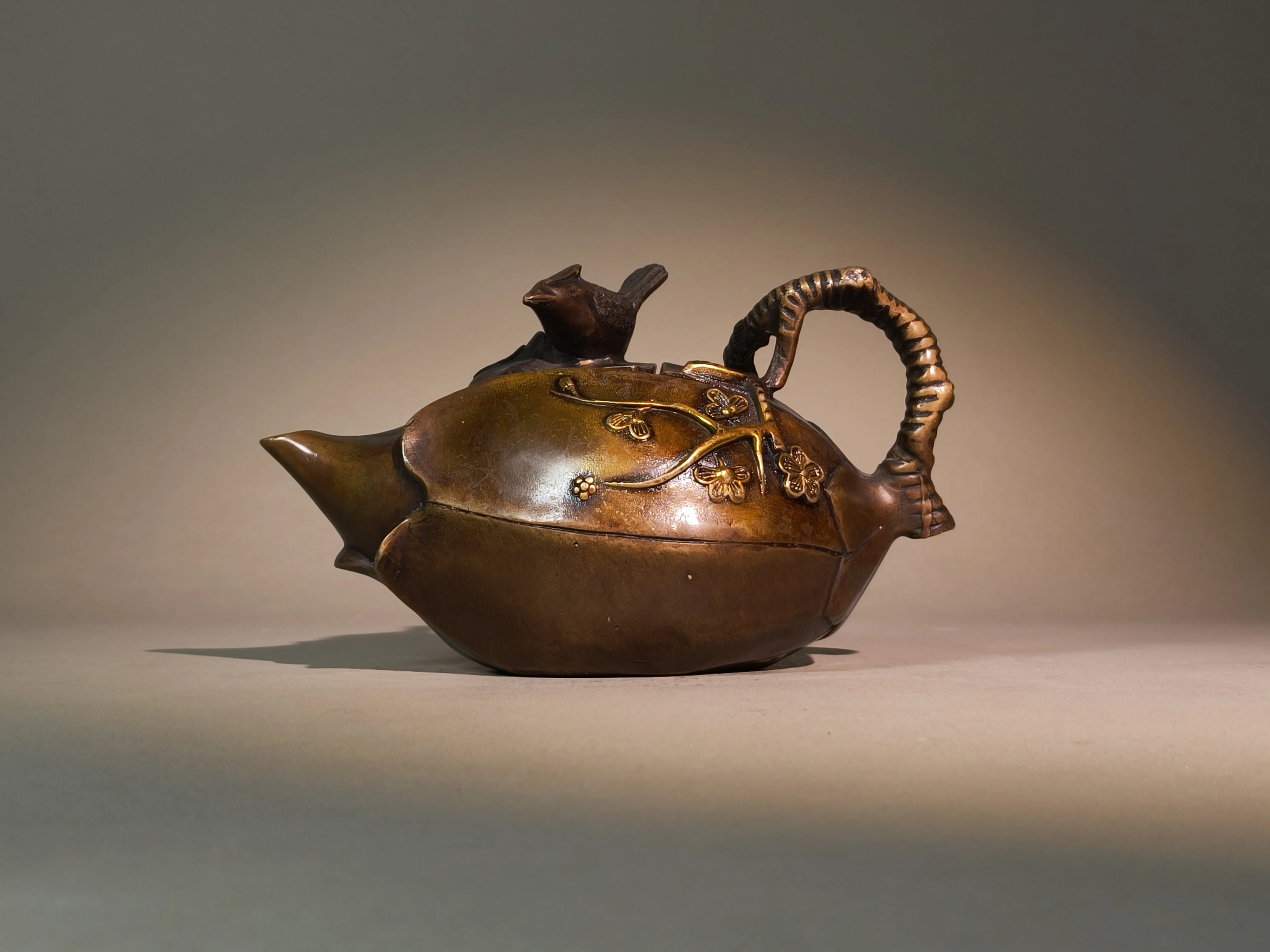 Exquisite Gilt Literary Ornament, Handcrafted Teapot with Magpies Perching on Plum Blossoms Motif, Decorative Viewing Teapot, Ar