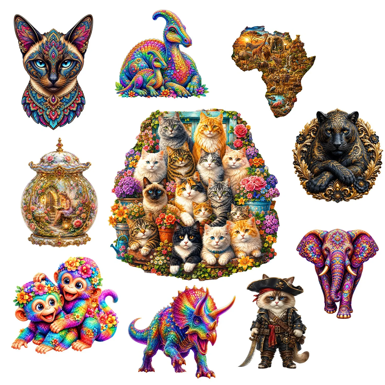 Colorful Animals Wooden Puzzle Brain Teaser Animal Jigsaw Puzzle Brain Teaser Holiday Season Gift for Teens and Kids