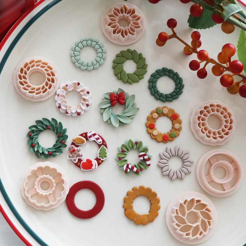 Seria świąteczna Wianek bożonarodzeniowy w kształcie liścia Polymer Clay Cutters do DIY Kolczyki Broszka Wisiorek Biżuteria Drobne narzędzia tnące