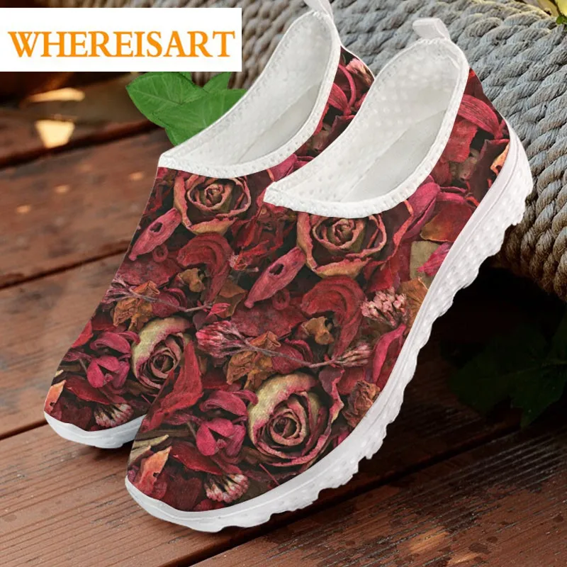 Real Dry Flower Print Women Slip On Sneakers Casual Summer Outside Ladies Flats Shoes Brand Design Female Footwear