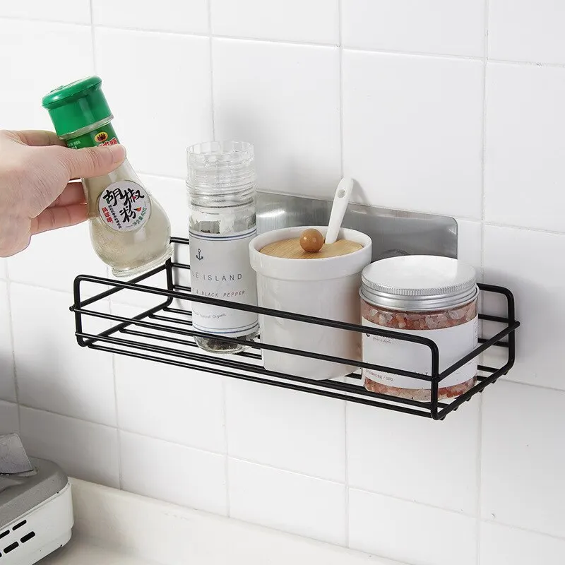 Bathroom Storage Rack Kitchen Organizer Shelf Black Shelves Corner Frame Iron Shower Punch Free Mounted Caddy Rack