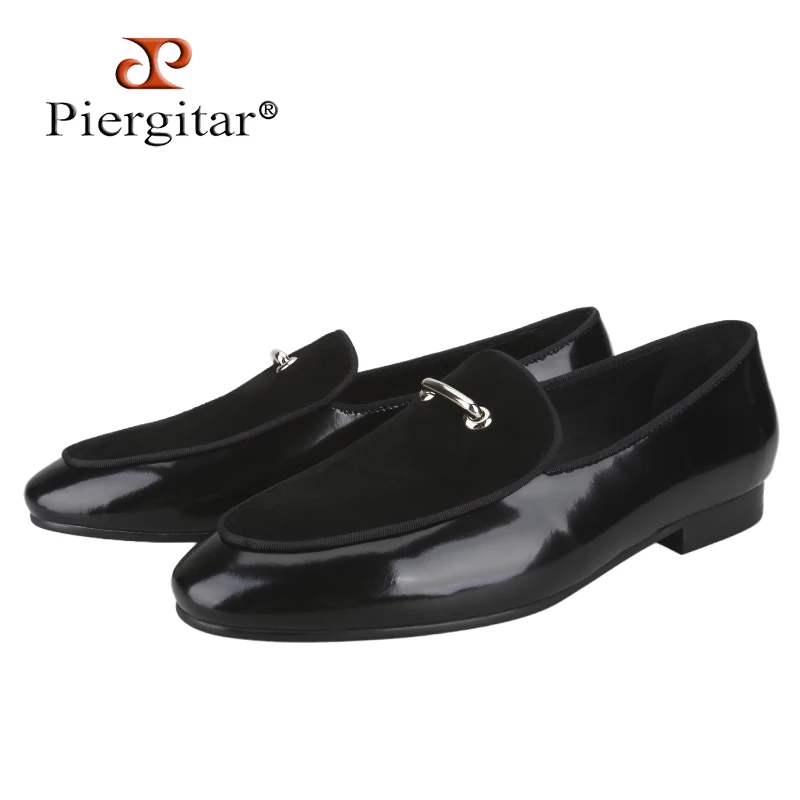 

Piergitar черные замшевые мужские лоферы из натуральной кожи в стиле пэчворк с серебряной металлической пряжкой через плечо для вечеринок, тапочки без шнуровки ручной работы