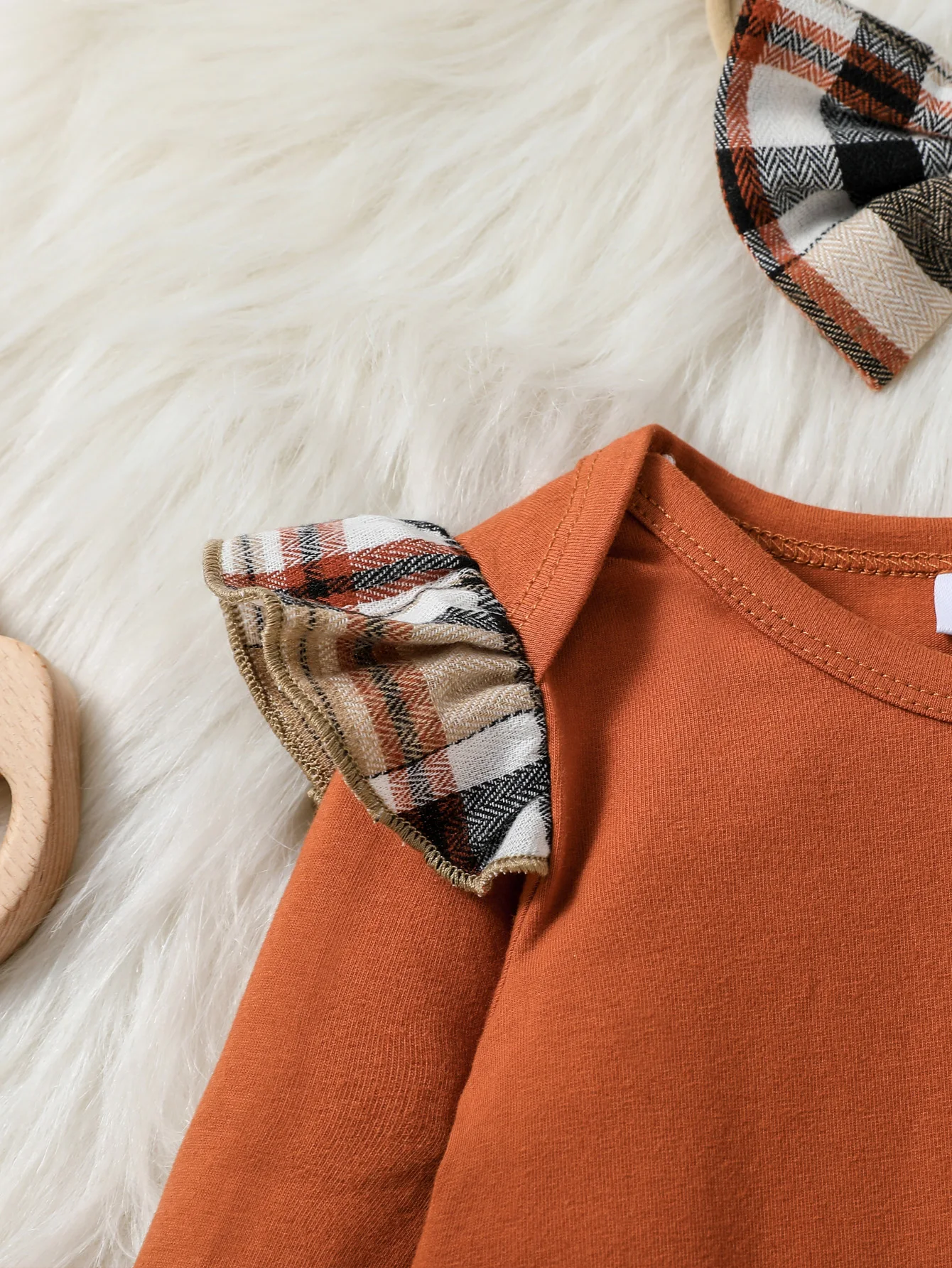 3PCS Newborn Baby Girls Autumn Solid Bodysuit +Plaid Skirt With Bow  Suit Infant Baby Preppy Style Set