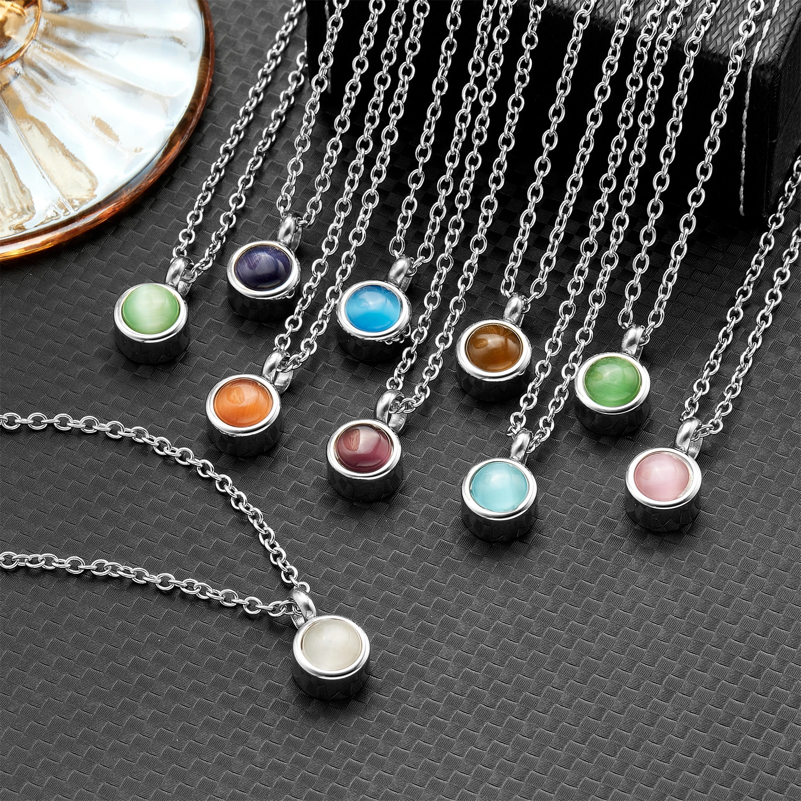 Stainless Steel Birthstone Pendant Necklace - Cremation Ashes Jewelry with Colorful Gemstones, Keepsake Memorial for Human Ashes