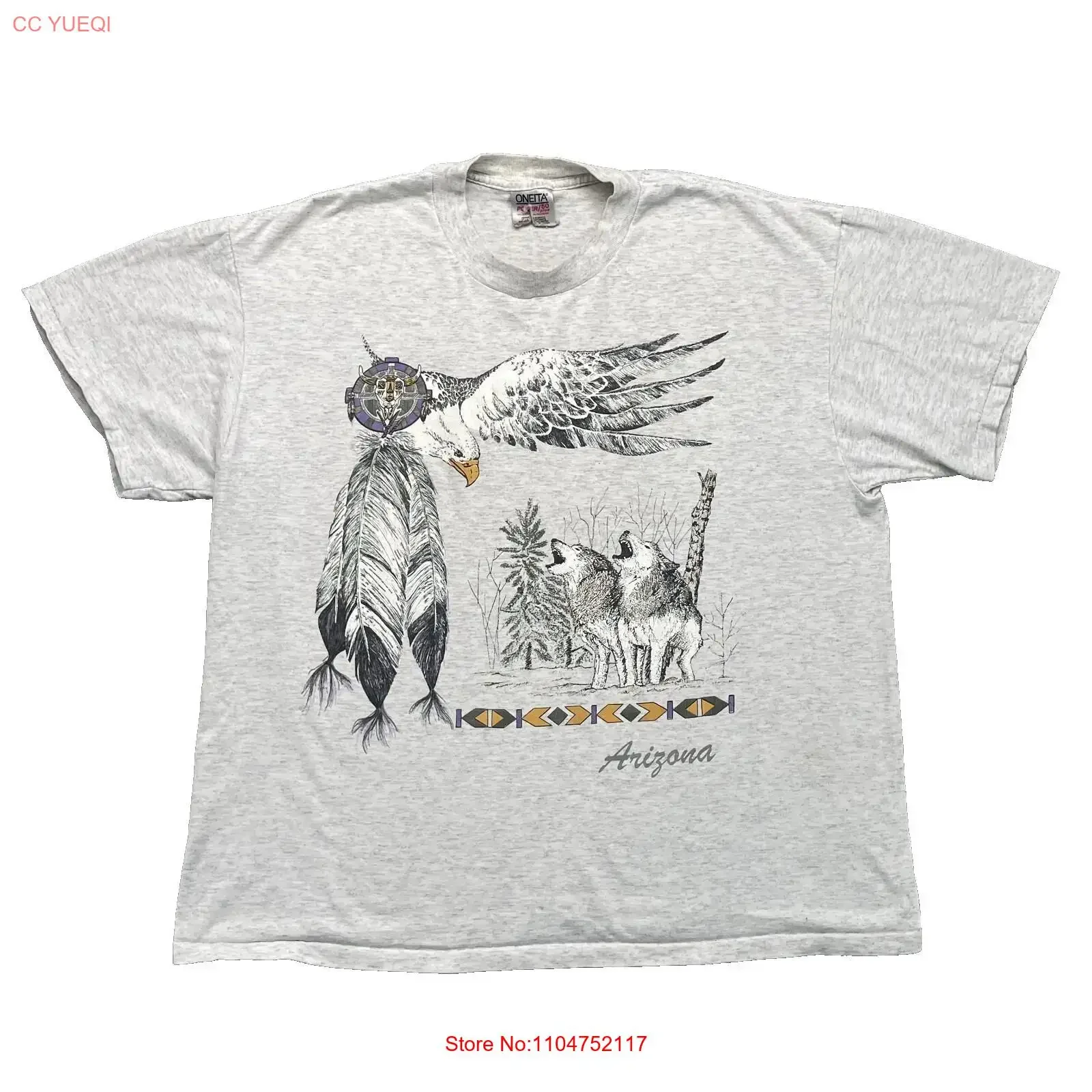 Camiseta Vintage Arizona para Hombre, Gris, con Diseño de Águila, Estilo Granola Heritage Streetwear de los 80, Estilo Vintage para Abuelo, Lavada, Elástica, Unisex