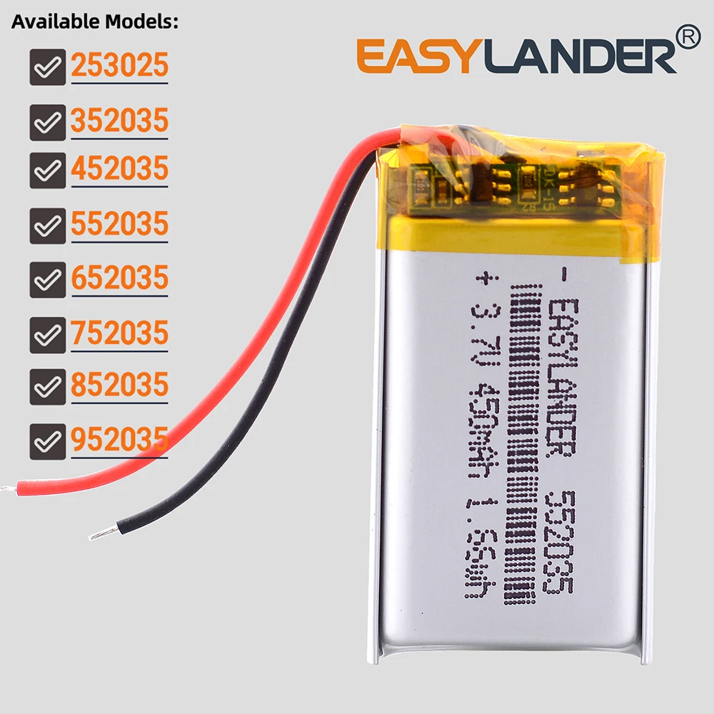 3.7V 170mAh~800mAh 252035 352035 452035 552035 652035 752035 852035 952035 Rechargeable Lithium Li-ion Polymer Battery