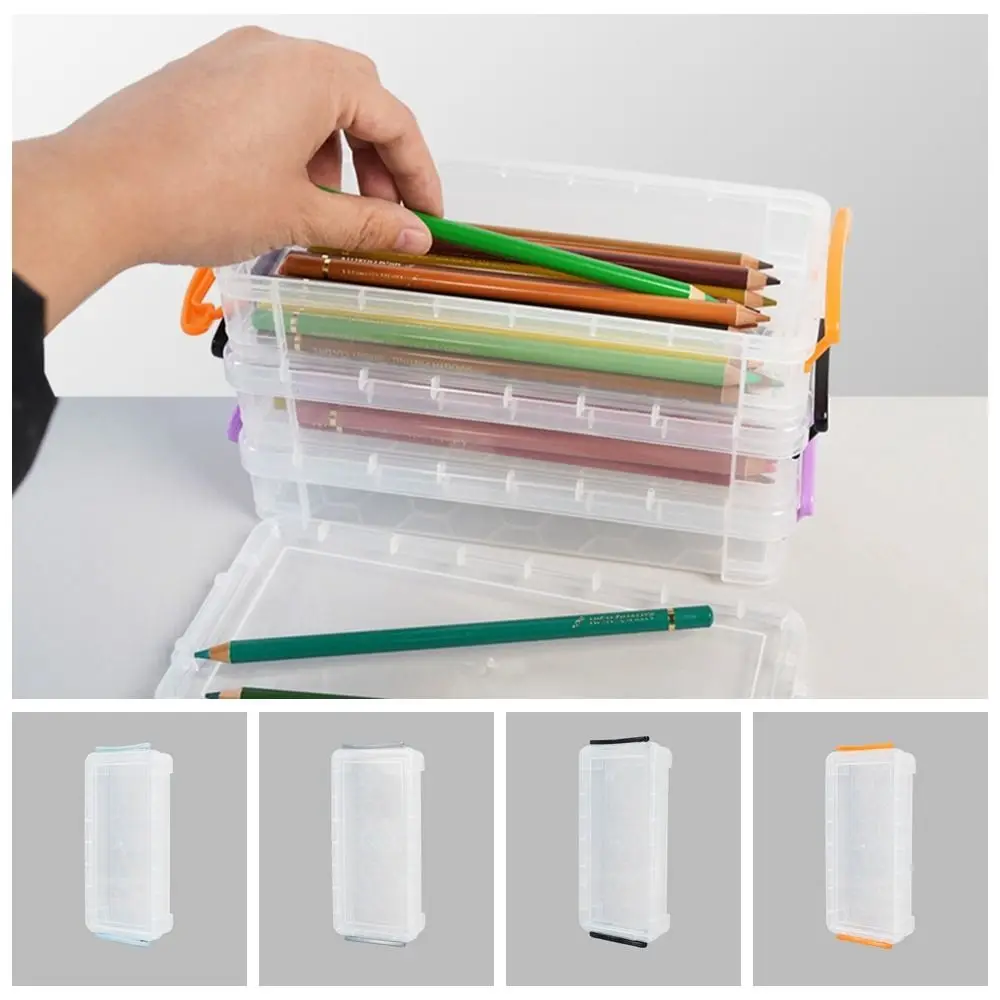 Large Capacity Transparent Pencil Case Plastic Simple Stationery Storage Box Stackable Space-Saving Sketch Pen Bag School