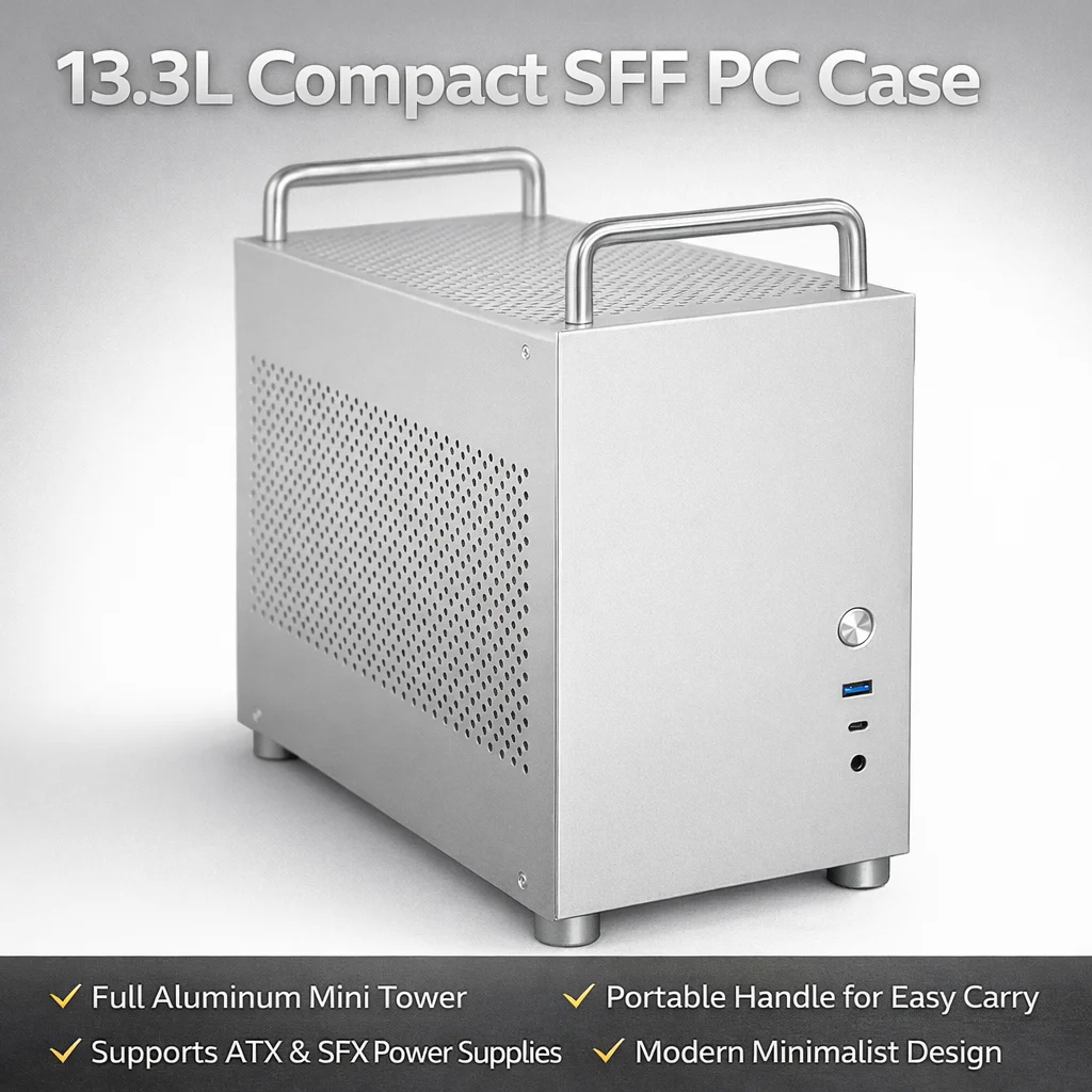 Aluminum MATX PC Case Mini ITX Micro ATX Computer Case Portable Handle Desktop Case Support ATX SFX Power Supply Type-C HX100