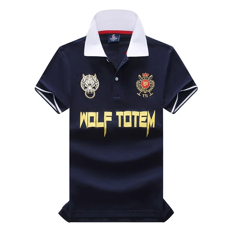 

1 Pack Men's Button Collar T-shirts Wolf Pattern Short Sleeve Athletic Performance Polo Shirt (Available in Big & Tall) 7XL 6XL