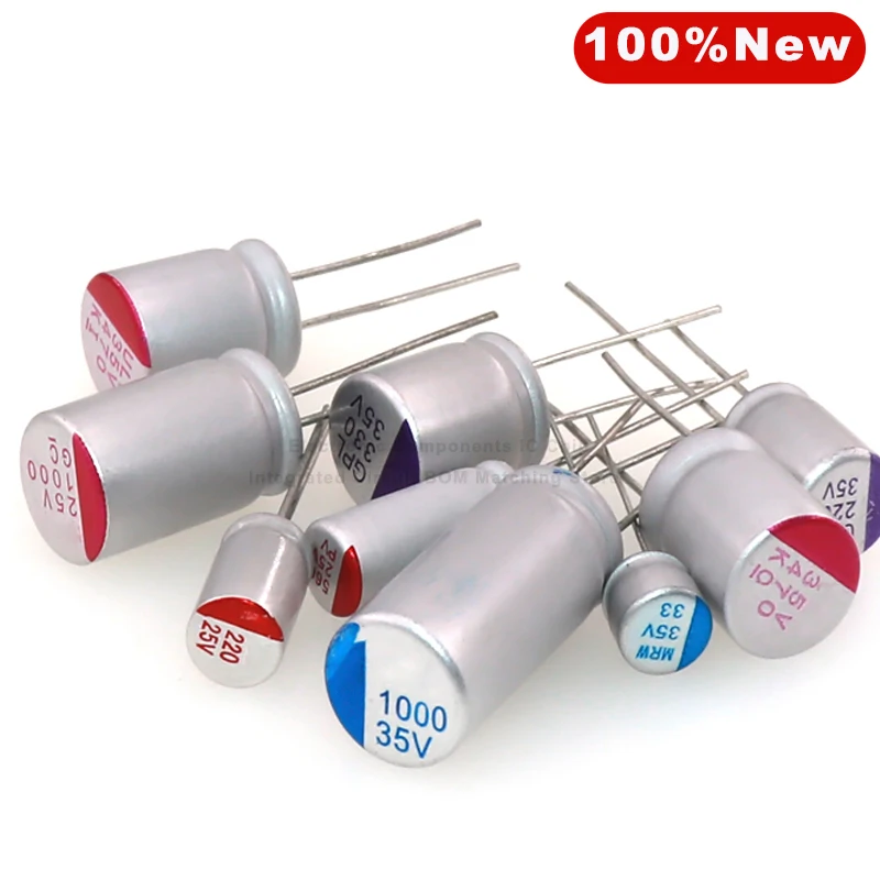 

100PCS 10V 16V 25V 35V 50V 100V Polymer Solid Capacitor 4.7uF 10uF 22uF 33uF 47uF 68uF 100uF 220uF 270 330uF 470uF 1000uF 2200uF