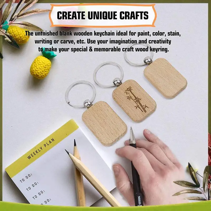 ABDW-360Pcs Blank Rounded Rectangle Wooden Keychain Diy Wooden Keychain Key Tag Can Be Engraved Diy Gift