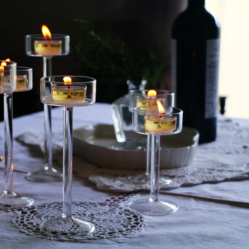 Sklo svíčka držáky sada tealight svíčka držák domácí dekorace svatební stůl centerpieces broušené sklo držák hlavní jídlo stůl umístění