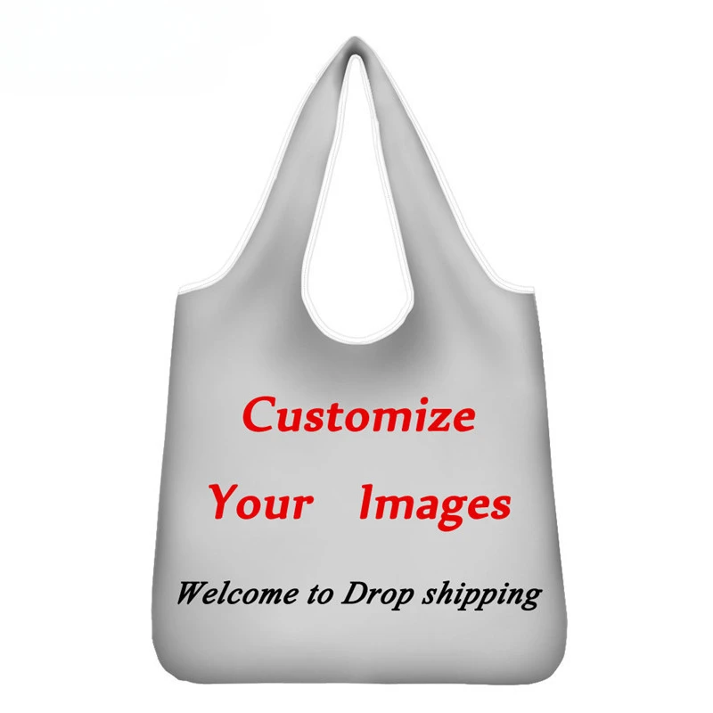 Customized Image Logo Photo Name Printed Shopping Bags Foldable Handy Fruit Vegetable Bags Washable Picnic Tote Bag Lightweight