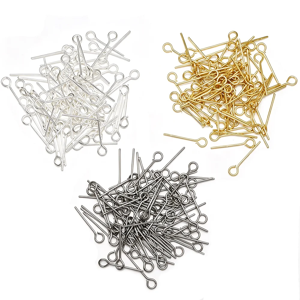 50Pcs Colorfast Brass Open Eye Pins Headpins For Jewelry Making Findings 16/20/30/40/50mm