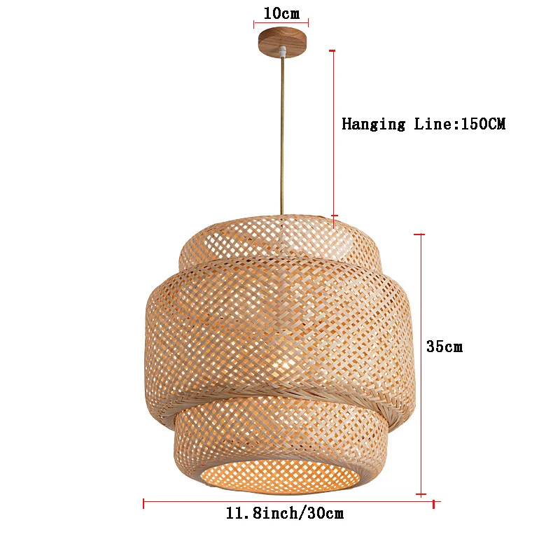 Bamboo Pendant Lamp E27 Hand Knitted Chinese Style Weaving Hanging Lamps Restaurant Chandeliers Home Decor AC85-260V