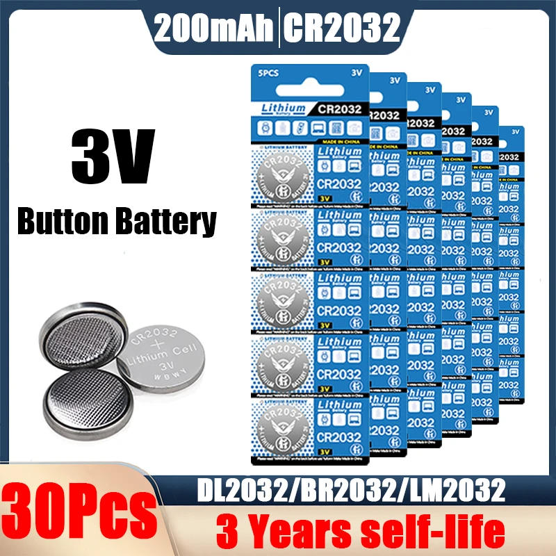 5-100pcs CR2032 3V Lithium Battery 210mAh DL2032 ECR2032 Button Cell Batteries for Car Remote Watch CMOS Motherboard