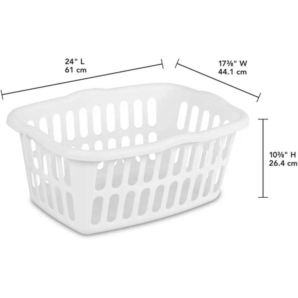 12-Pack Recular Laundry Basket, Plastic Clothes Hamper, 1.5 Bushel, White - Dirty Clothing Storage Organizer with Handles or Bed