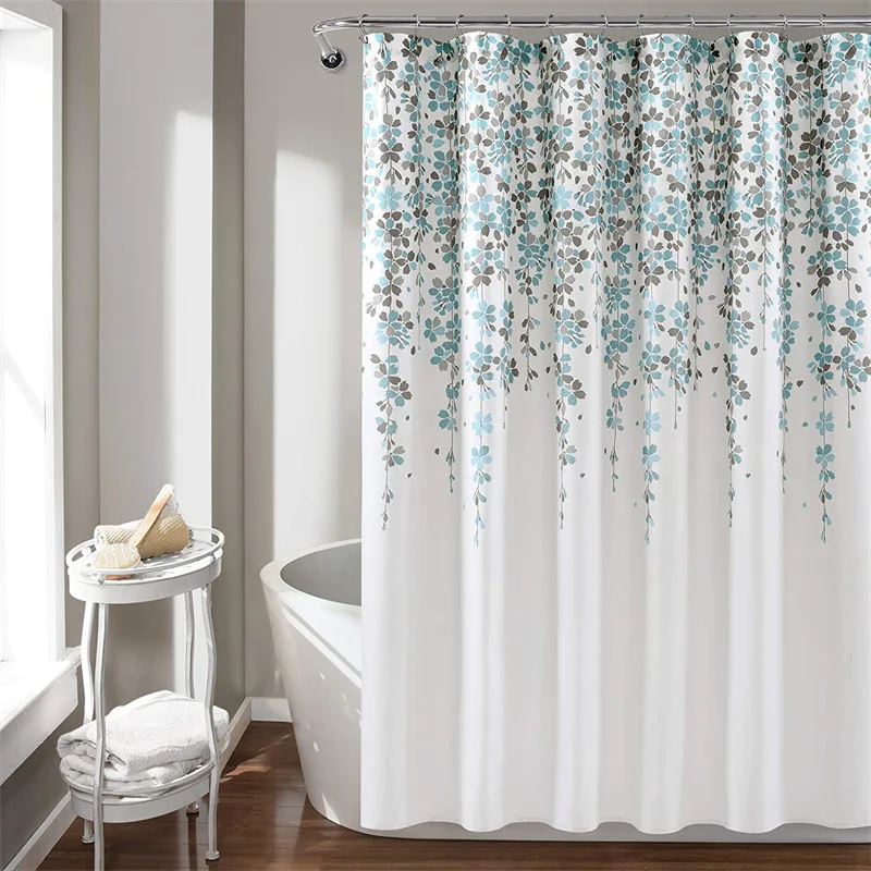 Weeping Flower Shower Curtain Liner Blue Floral Cherry Blossoms Vine Spring Garden Fabric Shower Curtain Waterproof Bath Curtain