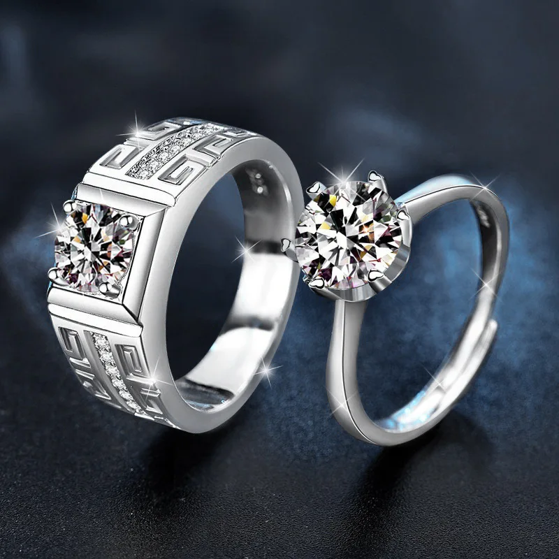 

S925 Rhodium Plated 2CT D Color Moissanite Couple's Engagement Ring | Bold & Dramatic Series Exquisite Jewelry