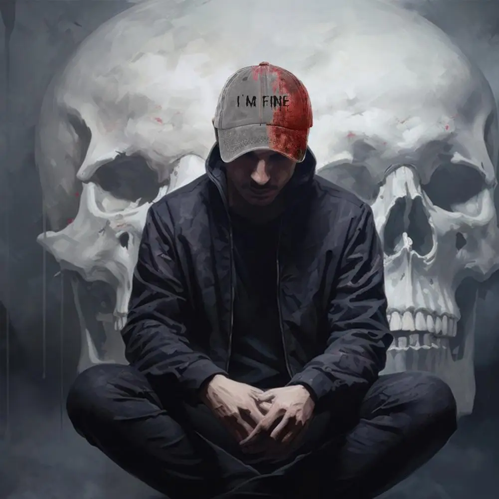 Baseball Hat Polyester Fiber Dark Blood Stain Baseball Hat Unisex Breathable Sun Protection Cap Halloween Style Curved Brim