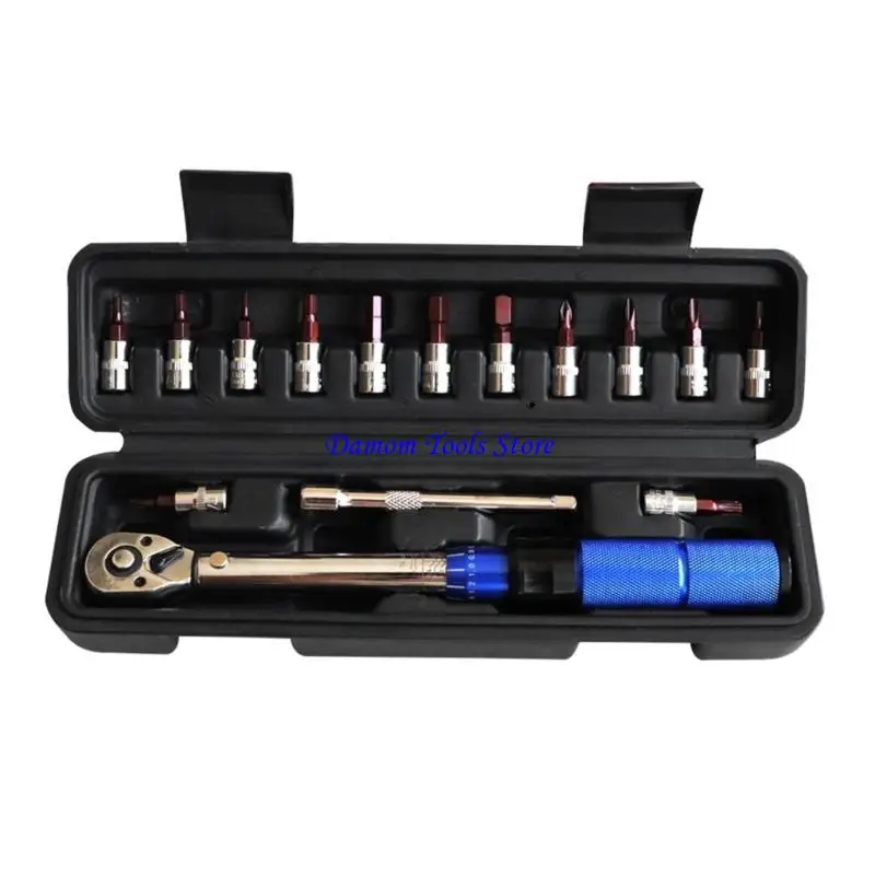 57BE 15pcs 1/4 Inch Drive Torque Wrench 2-25NM Bicycles Torque Tool Compatible for Road Mountain Bikes Motorcycle Maintenance