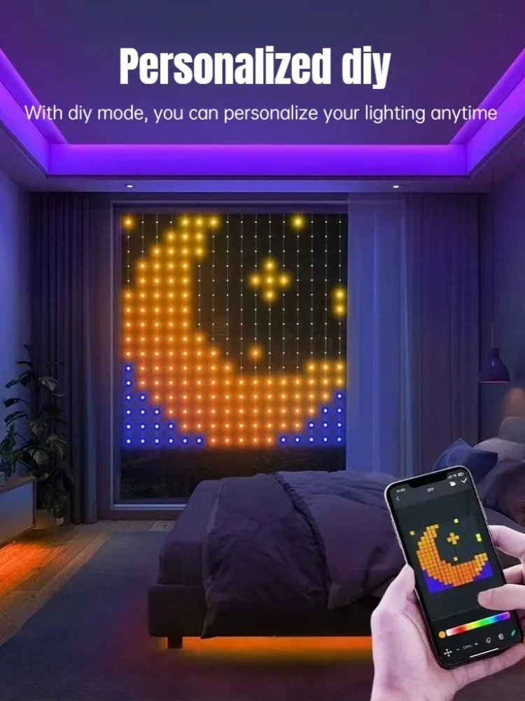 APP & Remote Control RGB LED Curtain Fairy Lights Smart Music Sync String Light Christmas Room Garden Scene Decoration