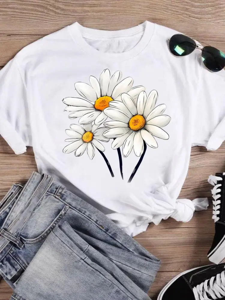 

Женская футболка с коротким рукавом, стильная, с графическим принтом, акварельные цветы, трендовая, модная, женская