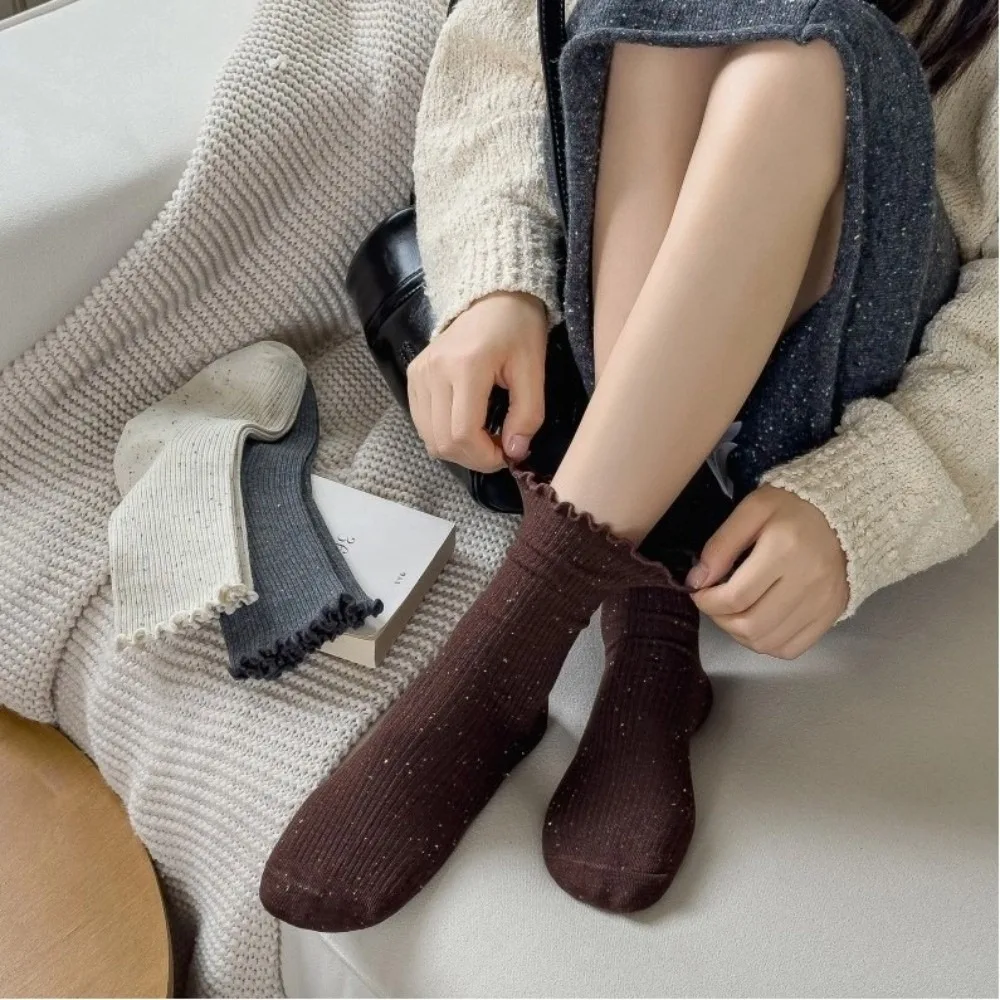 

Мягкие однотонные женские носки, дышащие зимние теплые носки средней длины, осенние носки с ворсом в корейском стиле