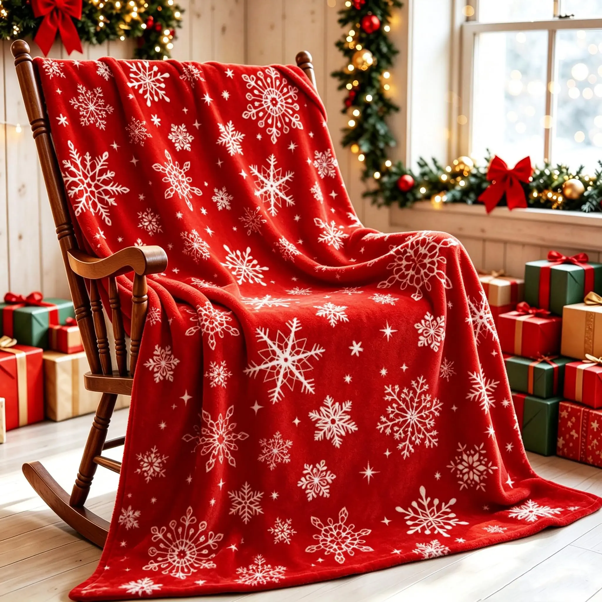 Christmas Throw Blanket | Red Snowflake Christmas Flannel Blanket | Soft, Plush, Warm Winter Cabin Throw Blanket