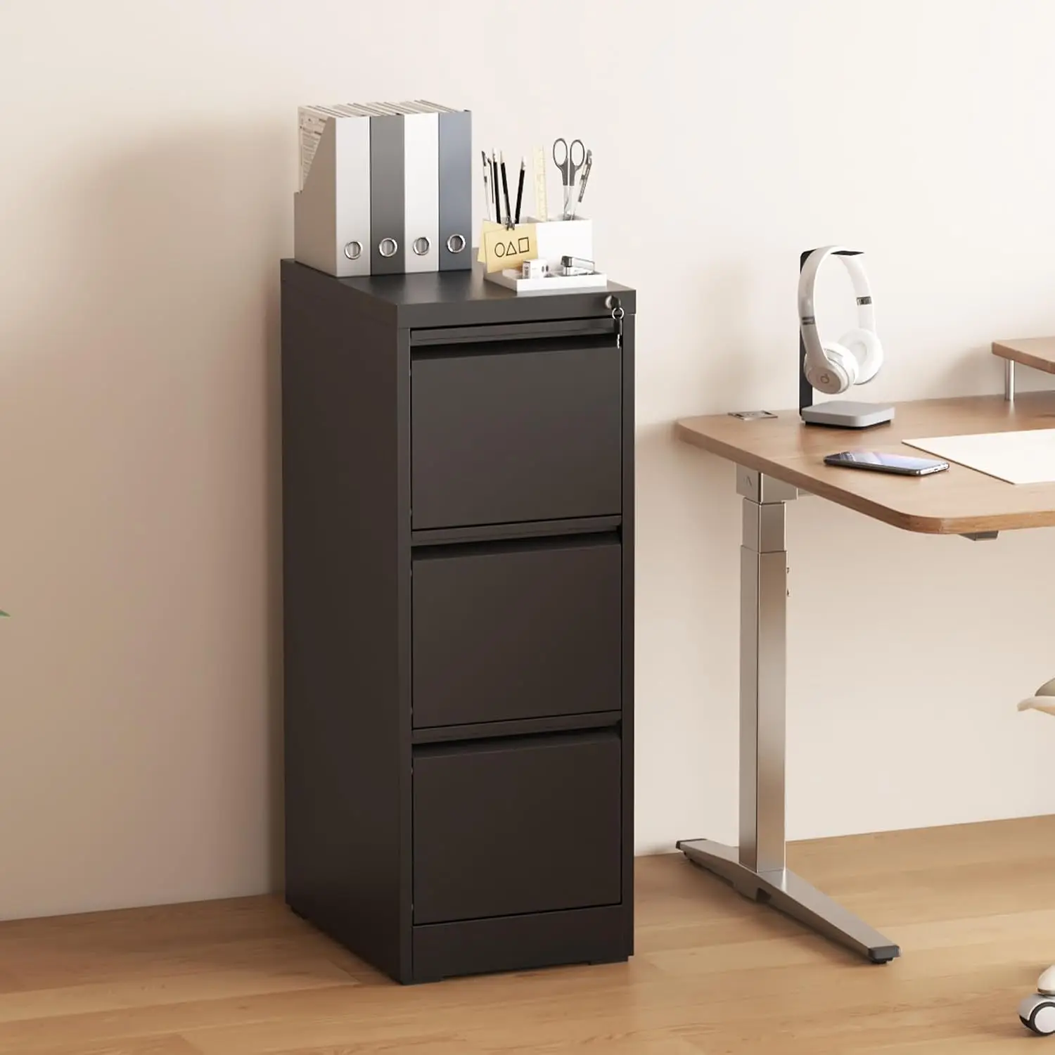 3-Drawer Metal File Cabinet with Lock for Home Office, Heavy Duty Storage for Letter/Legal/A4/F4, Black, Customized