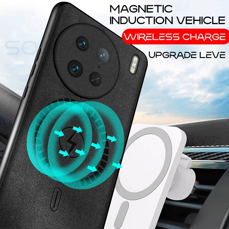 For Vivo 100 Pro Case Premium Leather Cover For Magsafe Magnetic Wireless Charging Case Cover For Vivo X90 X100 X80 X70 Pro Plus