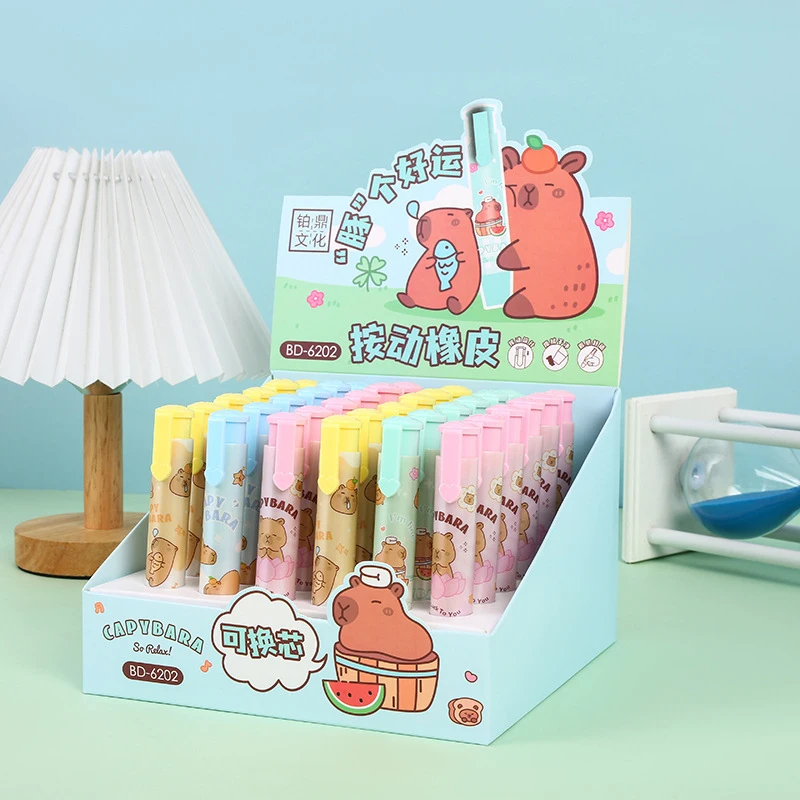 Penghapus Capybara lucu kreatif penghapus karet berbentuk pena baru kartun alat tulis sekolah penghapus pensil Kawaii hadiah anak-anak