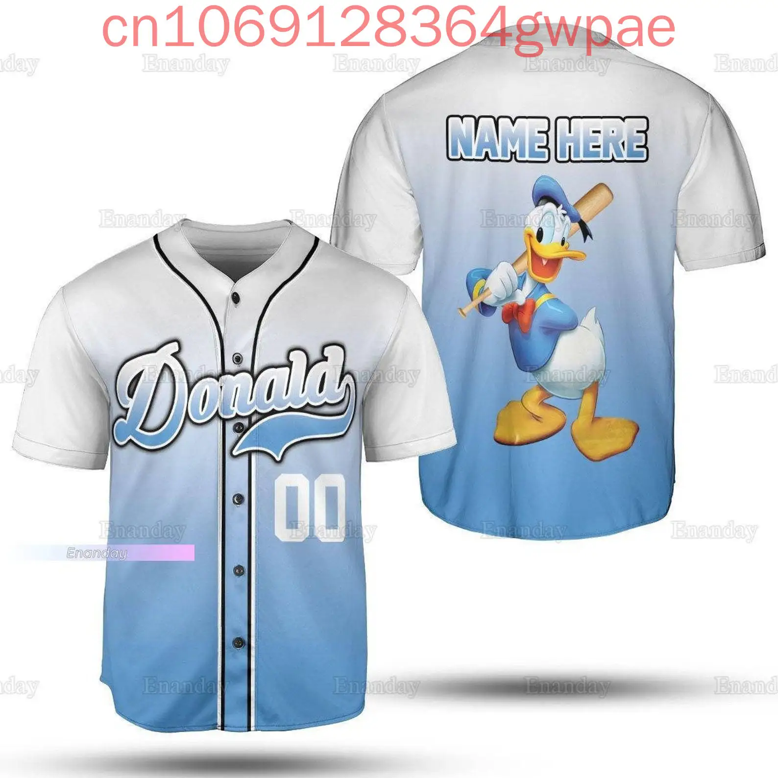 Custom ชื่อ Donald Duck เสื้อเบสบอลผู้ชายผู้หญิงเด็กเสื้อเบสบอลลําลองเสื้อเบสบอลแฟชั่นเสื้อแขนสั้น
