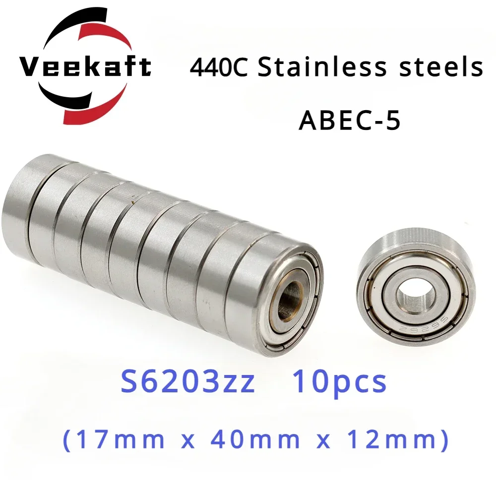 

High Precision 440C Stainless Steel Small Deep Groove Ball Bearings S6203zz Dimensions 17mmx40mmx12mm for 10pcs