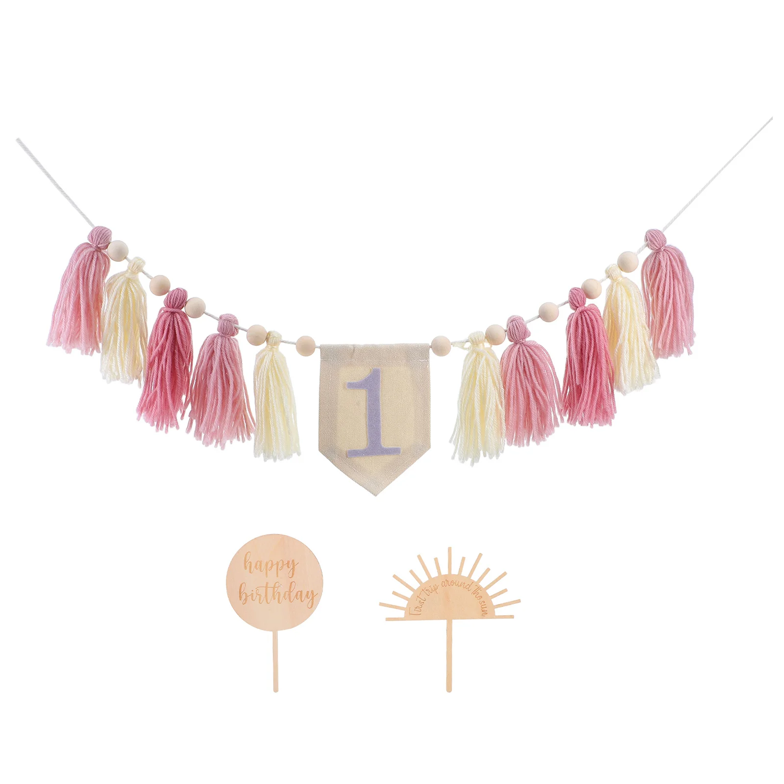 

1Set 1St Birthday Highchair Banner - Princess Happy Birthday Chair Decoration - Tassel Bunting Party Supplies for Baby Shower
